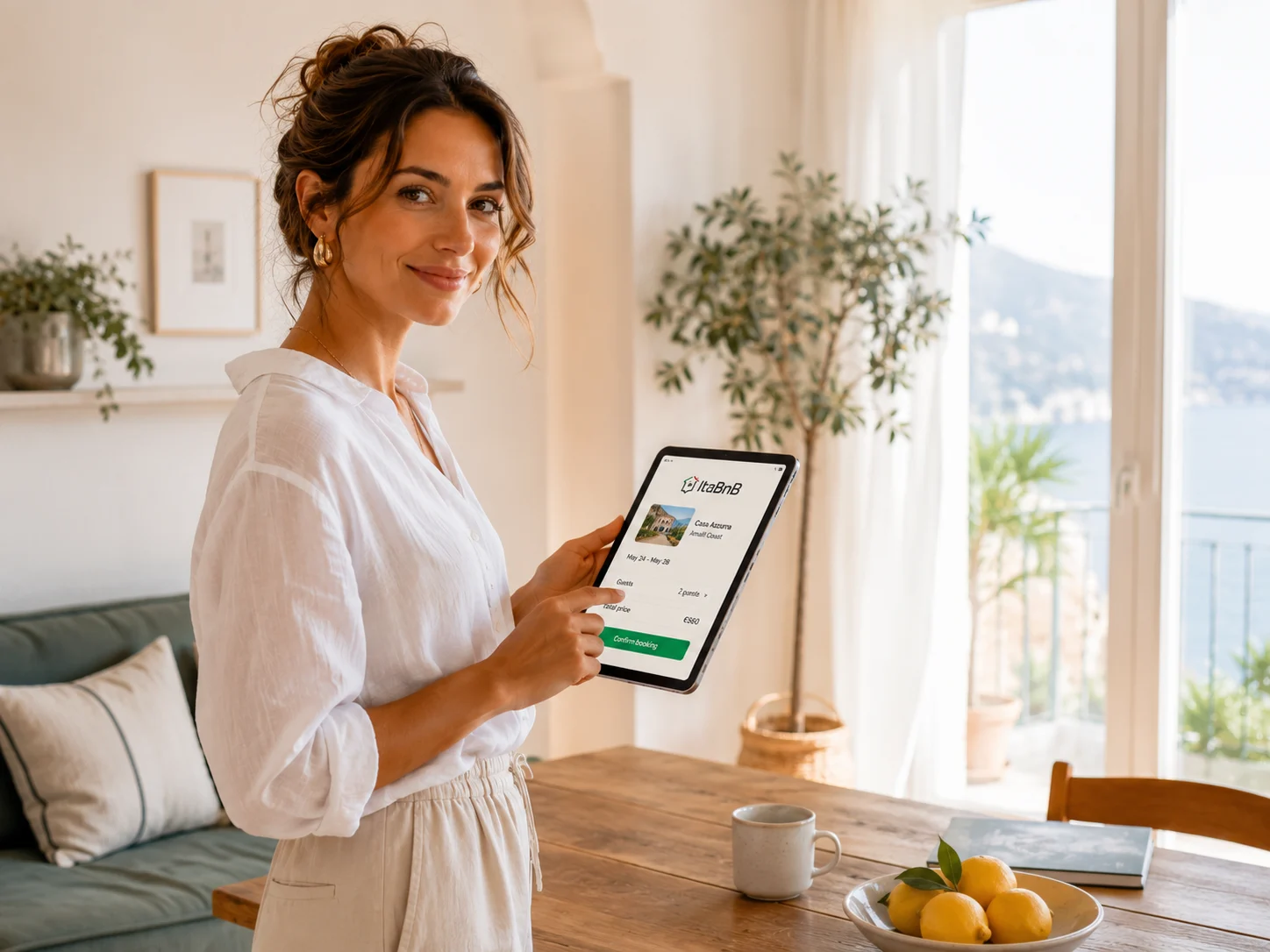 Alice gestisce una prenotazione ItaBnB dal tablet nella sua struttura